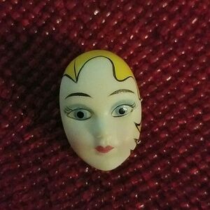 Vintage Porcelain Face Pin